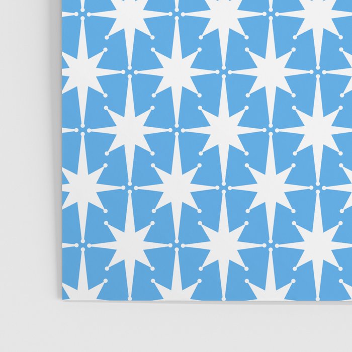 Mid Century Modern Atomic Stars Pattern Bold Blue and White Poster Gallery Image 3