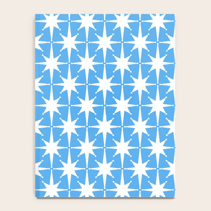 Mid Century Modern Atomic Stars Pattern Bold Blue and White Notebook Gallery Image 4