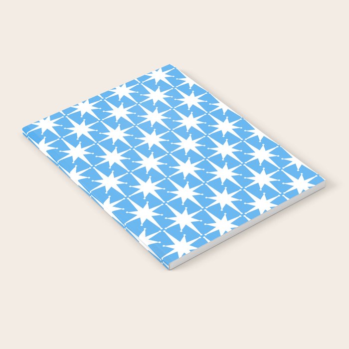 Mid Century Modern Atomic Stars Pattern Bold Blue and White Notebook Gallery Image 2