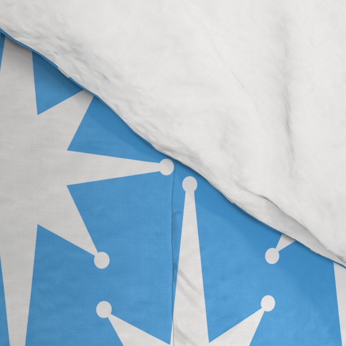 Mid Century Modern Atomic Stars Pattern Bold Blue and White Comforter Gallery Image 4