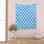 Mid Century Modern Atomic Stars Pattern Bold Blue and White Wall Tapestry Gallery Image 2