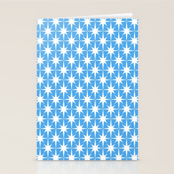 Mid Century Modern Atomic Stars Pattern Bold Blue and White Stationery Card Gallery Image 2