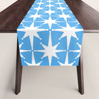 Mid Century Modern Atomic Stars Pattern Bold Blue and White Table Runner Gallery Image 1