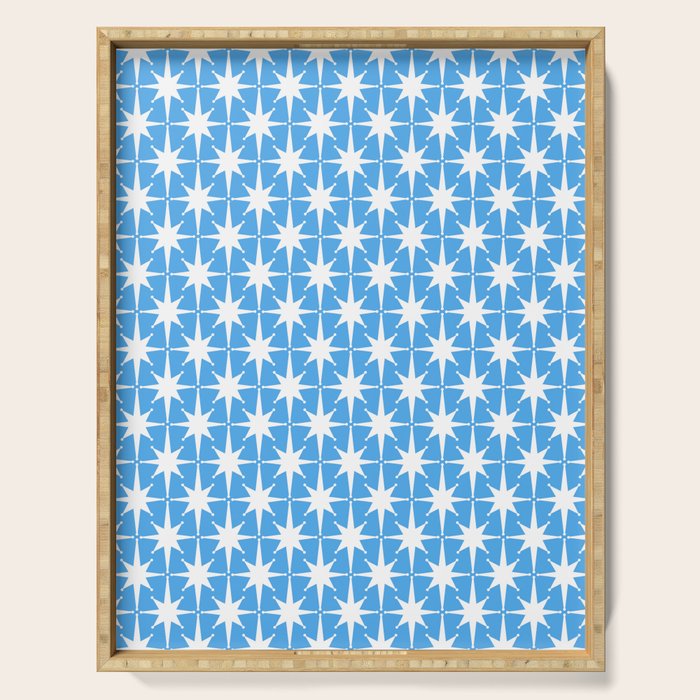Mid Century Modern Atomic Stars Pattern Bold Blue and White Serving Tray Gallery Image 1