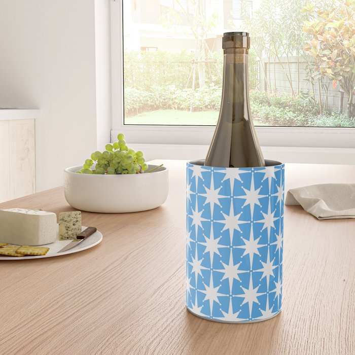 Mid Century Modern Atomic Stars Pattern Bold Blue and White Wine Chiller Gallery Image 4