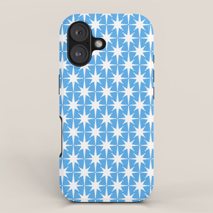 Mid Century Modern Atomic Stars Pattern Bold Blue and White iPhone Case Gallery Image 1