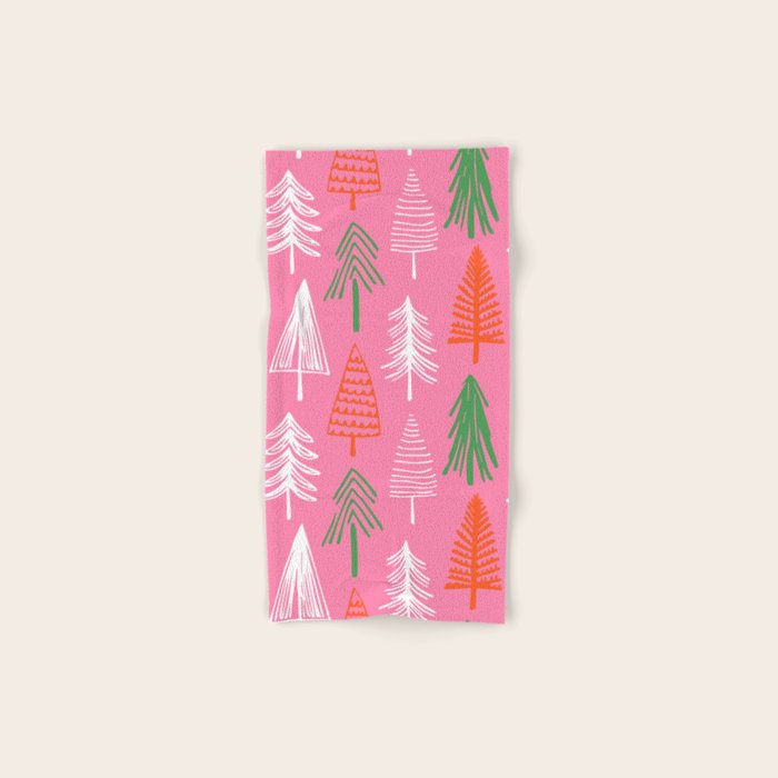 Pink christmas pine tree doodle pattern Bath Towel Gallery Image 1