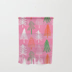 Pink christmas pine tree doodle pattern Wall Hanging Gallery Image 1