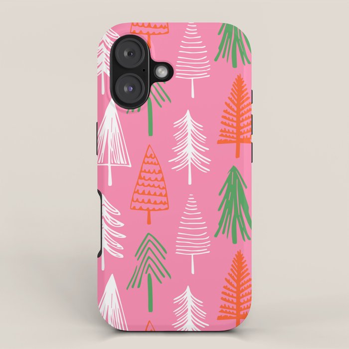 Pink christmas pine tree doodle pattern iPhone Case Gallery Image 1