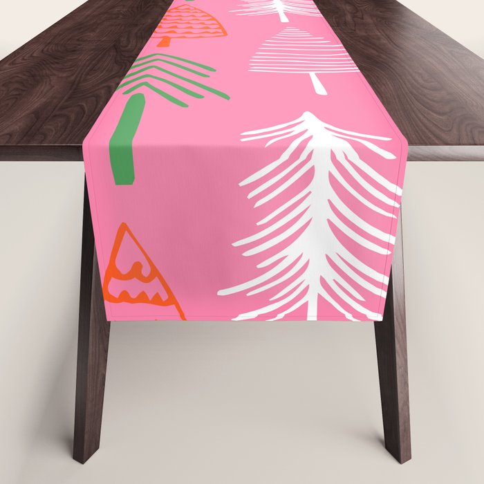 Pink christmas pine tree doodle pattern Table Runner Gallery Image 1