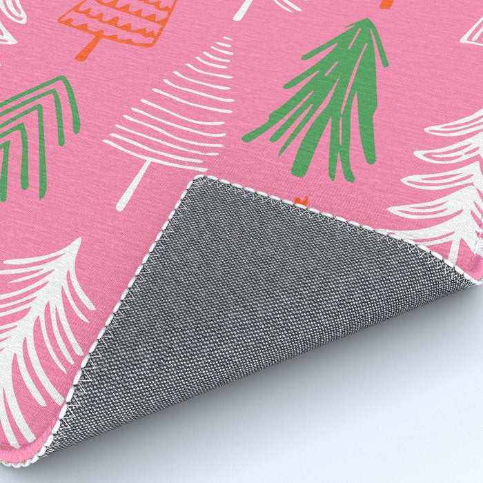 Pink christmas pine tree doodle pattern Rug Gallery Image 4