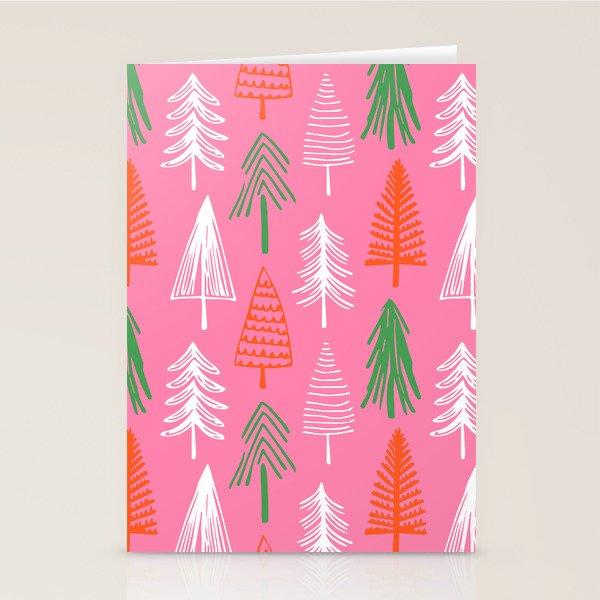 Pink christmas pine tree doodle pattern Stationery Card Gallery Image 2