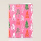 Pink christmas pine tree doodle pattern Stationery Card Gallery Image 2