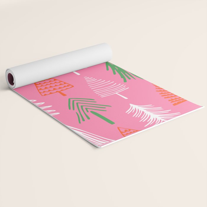 Pink christmas pine tree doodle pattern Yoga Mat Gallery Image 2