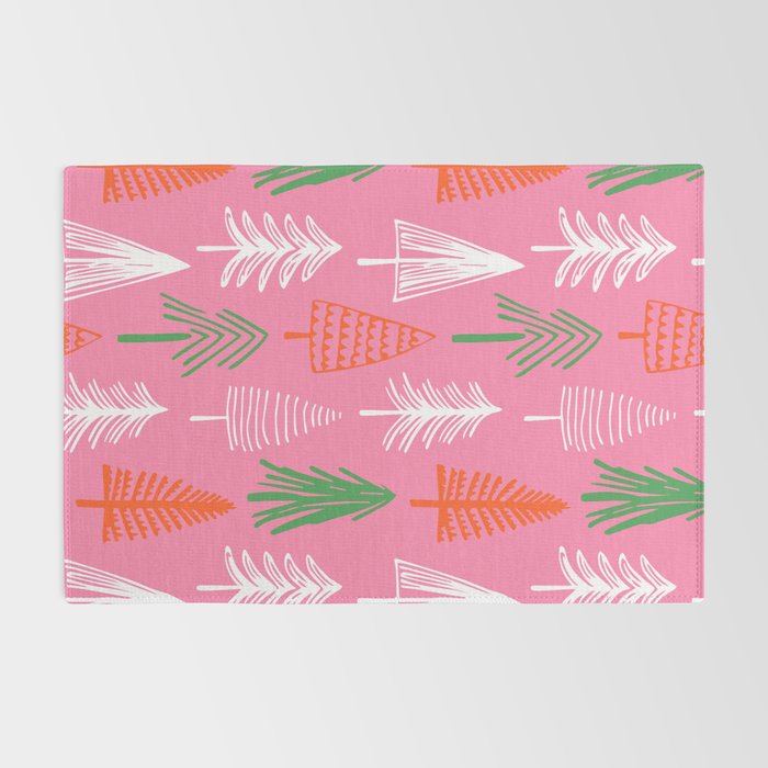 Pink christmas pine tree doodle pattern Rug Gallery Image 2