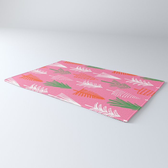 Pink christmas pine tree doodle pattern Rug Gallery Image 3
