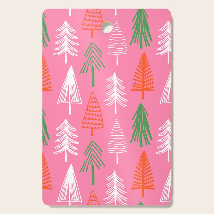 Pink christmas pine tree doodle pattern Cutting Board Gallery Image 1