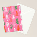 Pink christmas pine tree doodle pattern Stationery Card Gallery Image 2