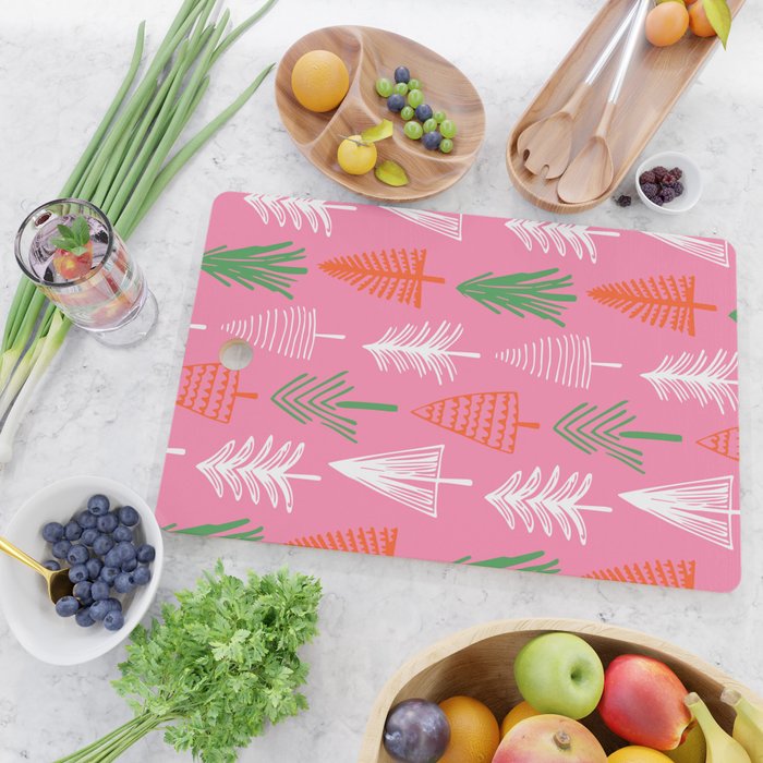 Pink christmas pine tree doodle pattern Cutting Board Gallery Image 2