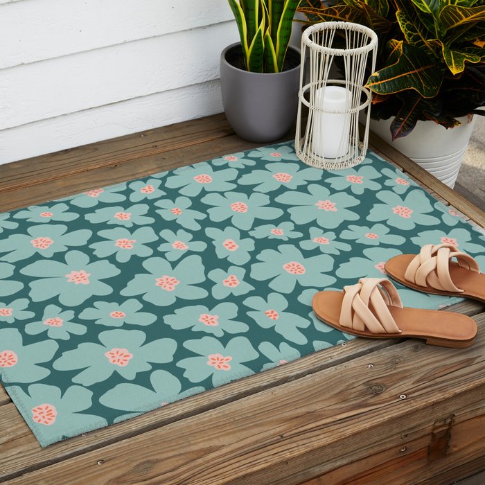 Retro Daisy - Green mood Outdoor Rug Gallery Image 2