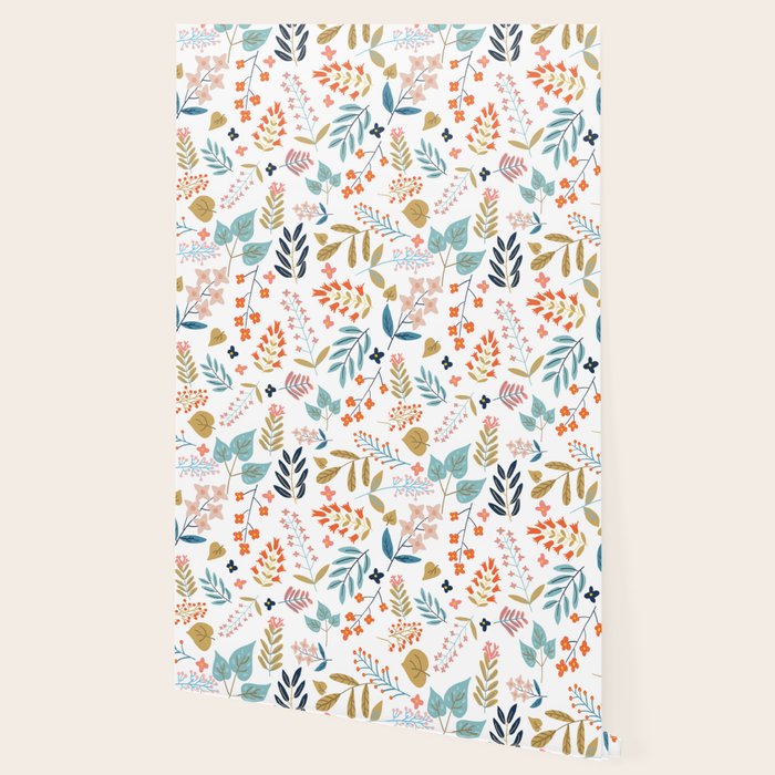 Botanical Harmony | Floral Vintage Plants Colorful Leaves | Autumn Spring Nature Bohemian Chic Wallpaper Gallery Image 2