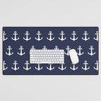 Nautical Navy Blue and White Anchors Desk Mat Gallery Image 1