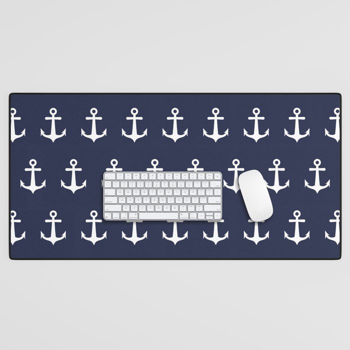 Nautical Navy Blue and White Anchors Desk Mat Gallery Image 1