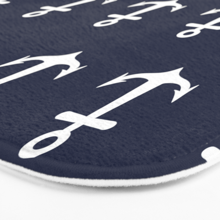 Nautical Navy Blue and White Anchors Bath Mat Gallery Image 3