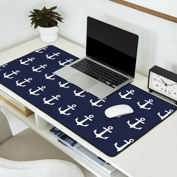Nautical Navy Blue and White Anchors Desk Mat Gallery Image 2