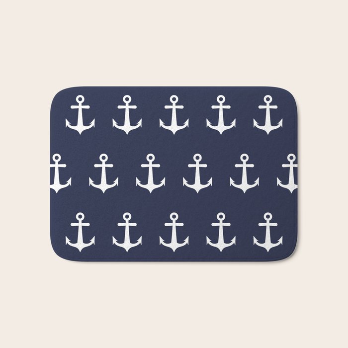 Nautical Navy Blue and White Anchors Bath Mat Gallery Image 1