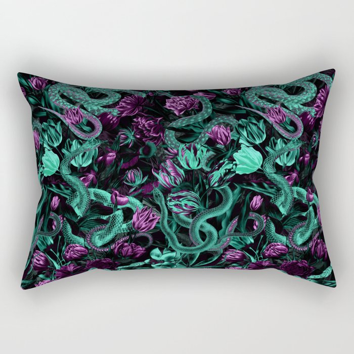 Floral and Snake Night Rectangular Pillow Gallery Image 1