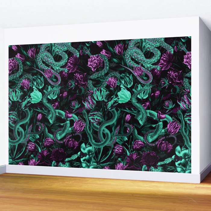 Floral and Snake Night Wall Mural Gallery Image 2