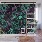 Floral and Snake Night Wall Mural Gallery Image 1