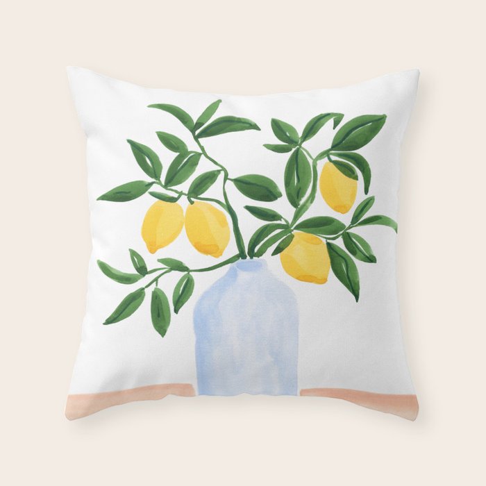 Lemon Tree Branch in a Vase Throw Pillow Gallery Image 1