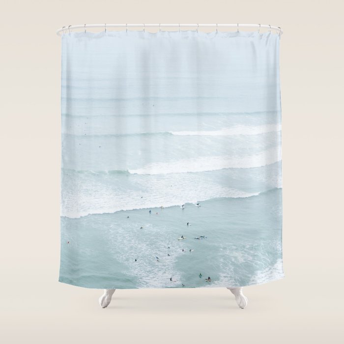 Tiny Surfers from the Sky, Lima, Peru Shower Curtain Gallery Image 1