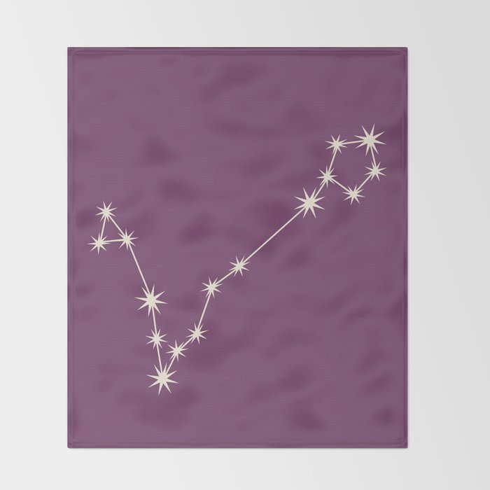 Pisces Zodiac Star Constellation Line Art Mauve Purple Throw Blanket Gallery Image 2