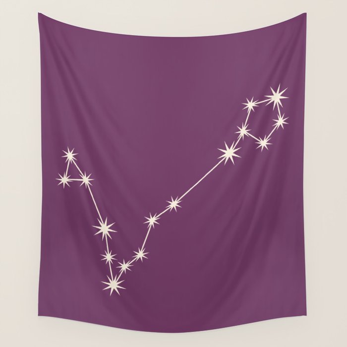 Pisces Zodiac Star Constellation Line Art Mauve Purple Wall Tapestry Gallery Image 4