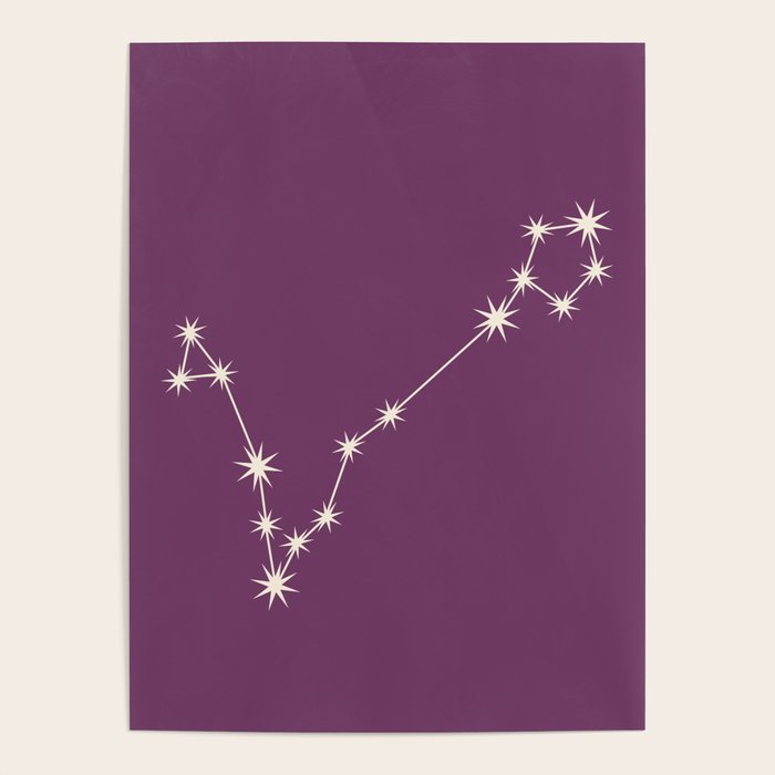 Pisces Zodiac Star Constellation Line Art Mauve Purple Poster Gallery Image 1