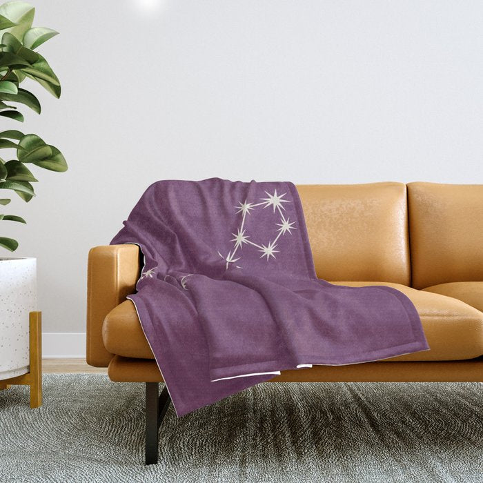Pisces Zodiac Star Constellation Line Art Mauve Purple Throw Blanket Gallery Image 1