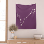 Pisces Zodiac Star Constellation Line Art Mauve Purple Wall Tapestry Gallery Image 2