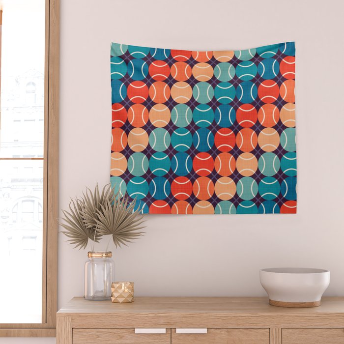 Retro Tennis 70s Rainbow Wall Tapestry Gallery Image 2