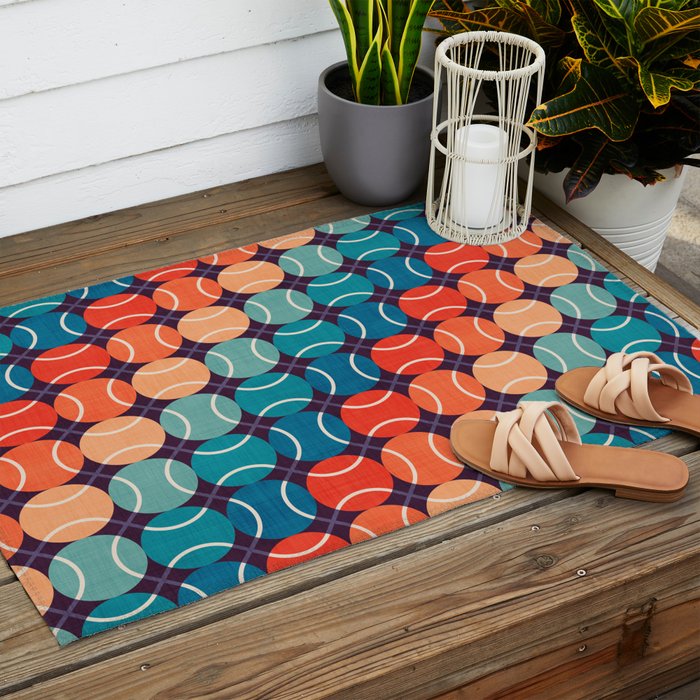 Retro Tennis 70s Rainbow Outdoor Rug Gallery Image 2