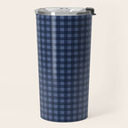 Gingham Plaid Pattern - Navy Blue Travel Mug Gallery Image 2