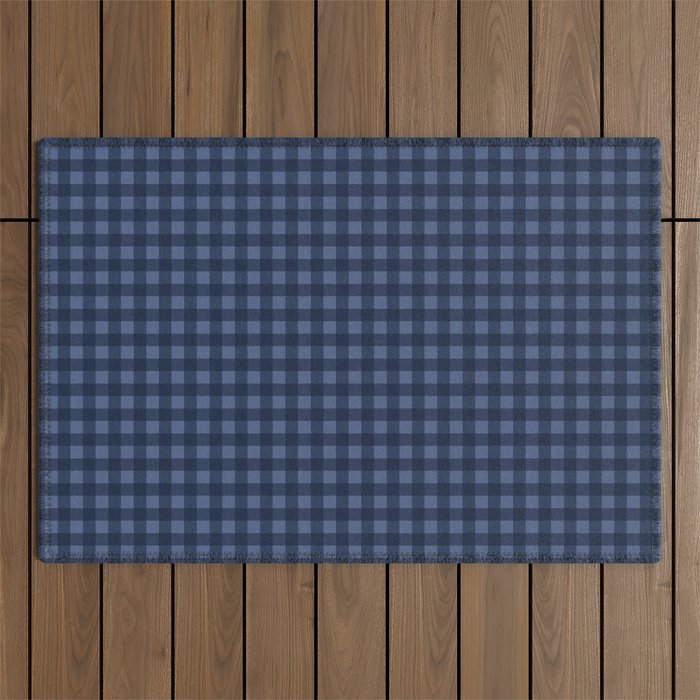 Gingham Plaid Pattern - Navy Blue Outdoor Rug Gallery Image 1
