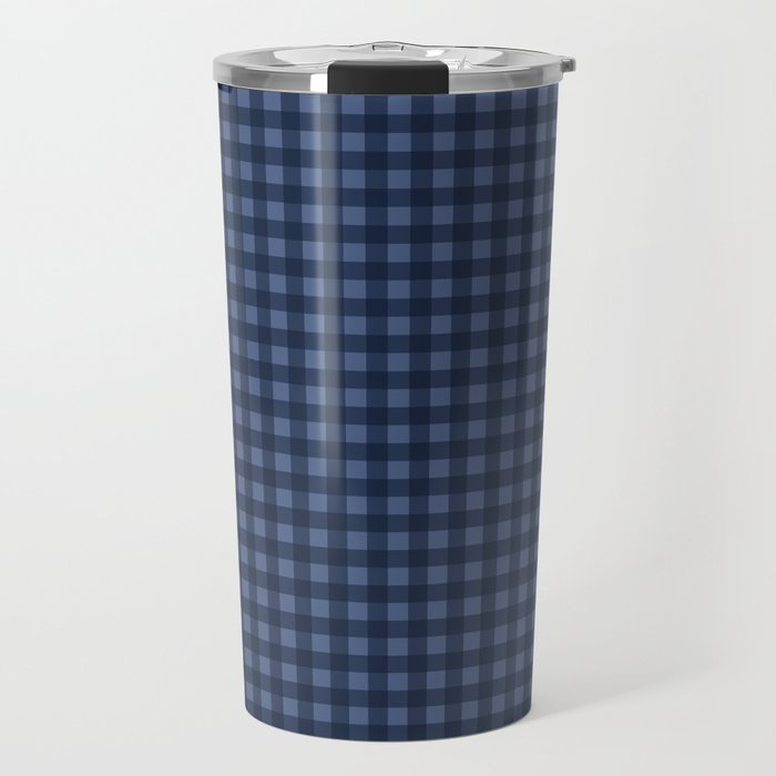 Gingham Plaid Pattern - Navy Blue Travel Mug Gallery Image 1