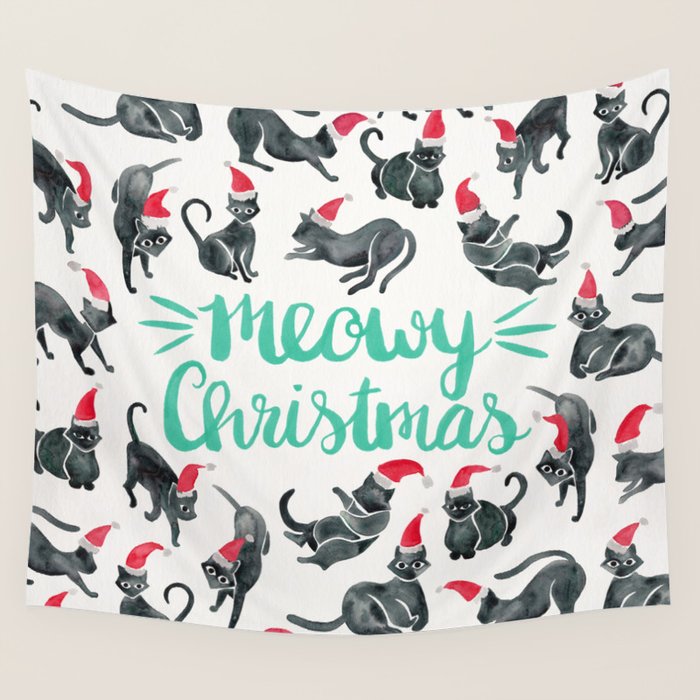 Meowy Christmas - Mint Type Wall Tapestry Gallery Image 4