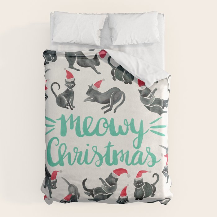 Meowy Christmas - Mint Type Duvet Cover Gallery Image 1