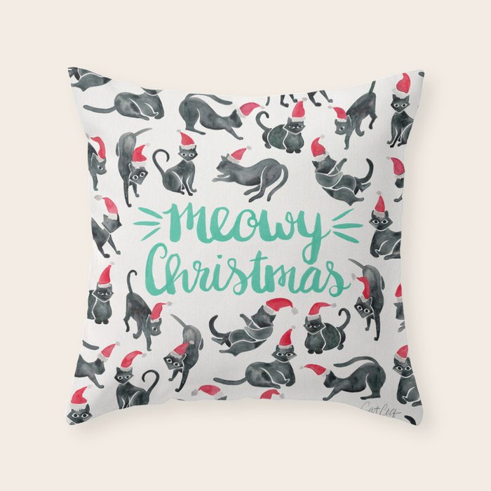 Meowy Christmas - Mint Type Throw Pillow Gallery Image 6