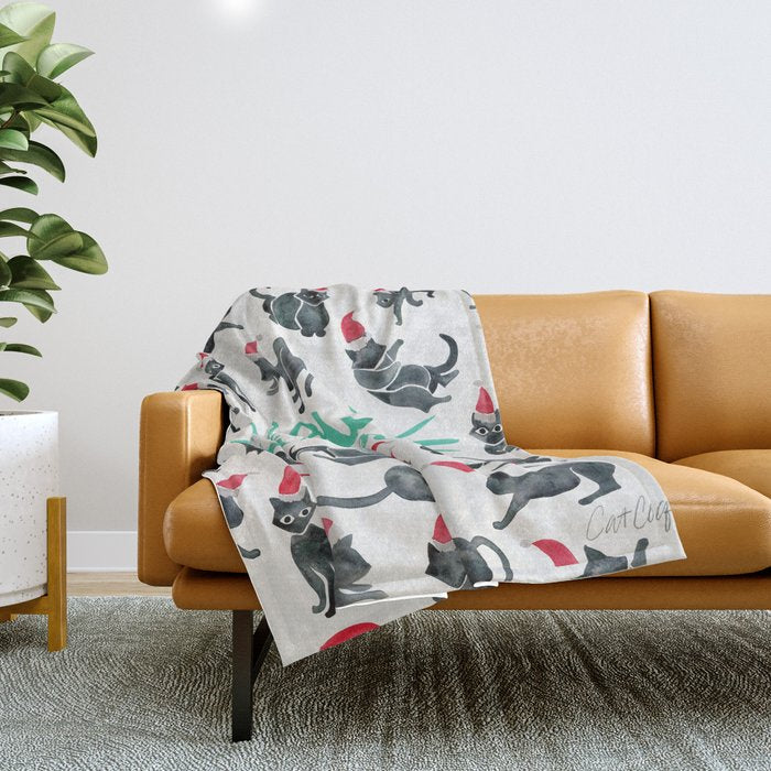 Meowy Christmas - Mint Type Throw Blanket Gallery Image 1
