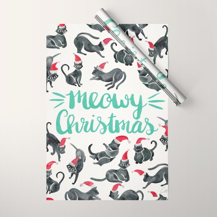 Meowy Christmas - Mint Type Wrapping Paper Gallery Image 1